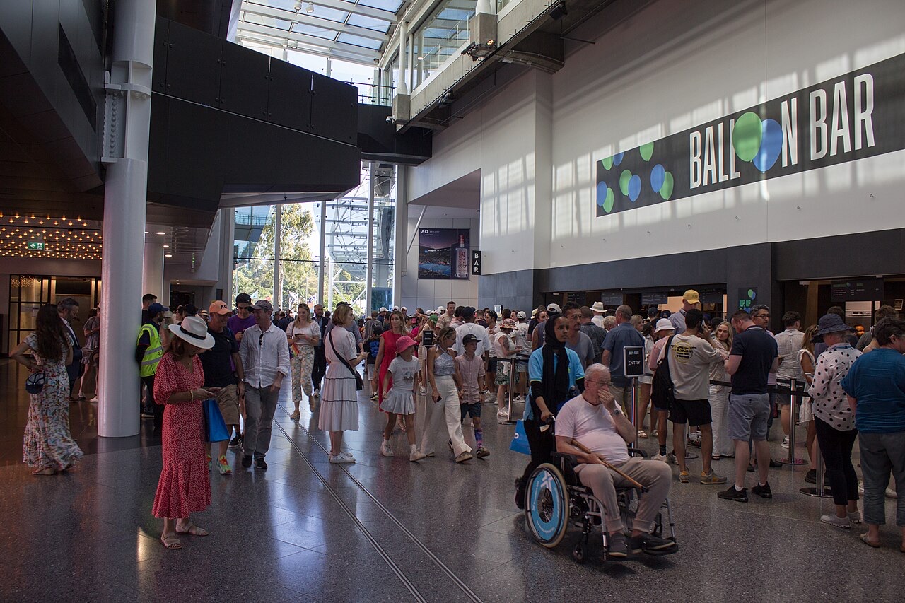 Spectators in the Rod Laver Arena concourse during the 2023 Australian Open.